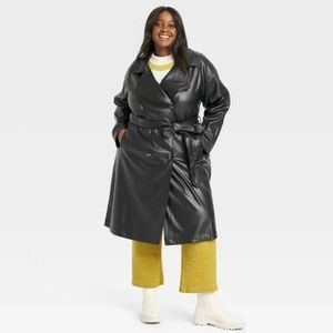 🥳 CYBER MONDAY SALE 🥳 NWT Ava & Viv Black Faux Leather Belted Trench Coat